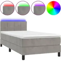 vidaXL Lit boxspring avec matelas & LED gris clair 90x200 cm velours