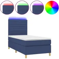 vidaXL Lit Boxspring avec matelas & LED Bleu 90x200 cm Tissu