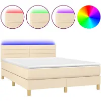 vidaXL Lit Boxspring avec matelas & LED Crème 140x200 cm Tissu
