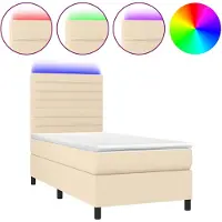 vidaXL Lit Boxspring avec matelas & LED Crème 100x200 cm Tissu