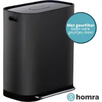 Homra Poubelle à double compartiment 60L - Pédale en métal - filtre anti odeurs -2x30L - Noir