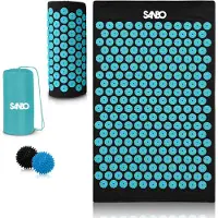 Sanbo Tapis d'acupression - Sanbo - avec coussin - 82x42x2cm - Tapis de clous - Incl. application & 2x balle de point de déclenchement & sac de transport - Tapis Shakti - Noir/Bleu