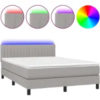 vidaXL Lit Boxspring avec matelas & LED Gris clair 140x200 cm Tissu