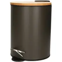 Five Poubelle de salle de bains avec couvercle en bambou MODERN, noir, 3 l