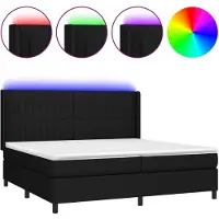 vidaXL Lit Boxspring avec matelas & LED Noir 200x200 cm Tissu