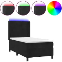 vidaXL Lit boxspring avec matelas & LED noir 90x200 cm velours
