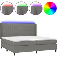 vidaXL Lit boxspring avec matelas & LED gris foncé 200x200 cm Tissu