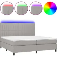 vidaXL Lit boxspring avec matelas & LED gris clair 200x200 cm Tissu