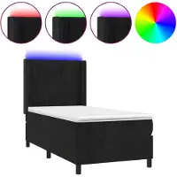 vidaXL Lit boxspring avec matelas & LED noir 90x200 cm velours