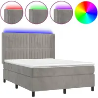 vidaXL Lit boxspring avec matelas & LED gris clair 140x200 cm velours