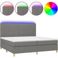 vidaXL Lit boxspring avec matelas & LED gris foncé 200x200 cm Tissu
