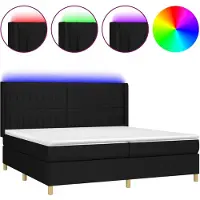 vidaXL Lit Boxspring avec matelas & LED Noir 200x200 cm Tissu