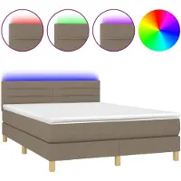 vidaXL Lit Boxspring avec matelas & LED Taupe 140x200 cm Tissu