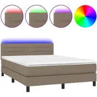 vidaXL Lit Boxspring avec matelas & LED Taupe 140x200 cm Tissu