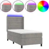 vidaXL Lit boxspring avec matelas & LED gris clair 80x200 cm velours