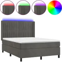 vidaXL Lit boxspring avec matelas & LED gris foncé 140x200 cm velours