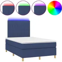 vidaXL Lit Boxspring avec matelas & LED Bleu 120x200 cm Tissu