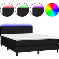 vidaXL Lit Boxspring avec matelas & LED Noir 140x200 cm Tissu