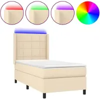 vidaXL Lit Boxspring avec matelas & LED Crème 90x190 cm Tissu