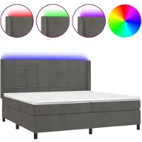 vidaXL Lit boxspring avec matelas & LED gris foncé 200x200 cm velours