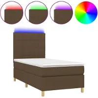 vidaXL Lit Boxspring avec matelas & LED Marron foncé 100x200 cm Tissu