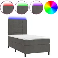 vidaXL Lit boxspring avec matelas & LED gris foncé 80x200 cm velours