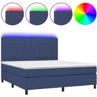 vidaXL Lit Boxspring avec matelas & LED Bleu 160x200 cm Tissu