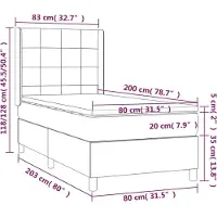 vidaXL Lit boxspring avec matelas gris foncé 80x200 cm velours