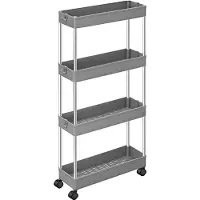 Songmics 4-Tier Slide Out Storage Trolley | Chariot à roulettes peu encombrant | Gris