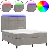 vidaXL Lit boxspring avec matelas & LED gris clair 140x190 cm velours