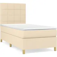 vidaXL Lit boxspring avec matelas Crème 100x200 cm Tissu