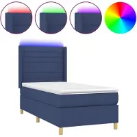 vidaXL Lit Boxspring avec matelas & LED Bleu 90x200 cm Tissu