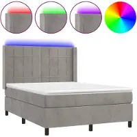 vidaXL Lit boxspring avec matelas & LED gris clair 140x200 cm velours