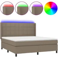 vidaXL Lit Boxspring avec matelas & LED Taupe 160x200 cm Tissu