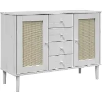 vidaXL Sideboard SENJA aspect rotin blanc 112x40x80 cm bois de pin