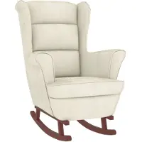 vidaXL Fauteuil à bascule à oreilles en velours crème bois massif