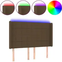 vidaXL Tête de lit LED brun foncé 147x16x118/128 cm Tissu