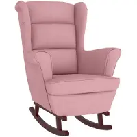 vidaXL Fauteuil à bascule à oreilles en velours rose bois massif
