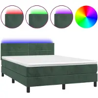 vidaXL Lit boxspring avec matelas & LED vert foncé 140x200 cm velours