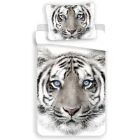 Jerry Fabrics Set de linge de lit tigre blanc, jungle, chat pour enfants et adultes 140x200 cm + 70x90 cm 100 % coton