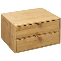 5 Five Boîte de Rangement à 2 Tiroirs en Bambou et Cuir