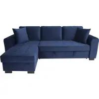 Sonstiges HAMILTON Canapé d'angle 4 places - Tissu velours bleu - L 245 x P 140 x H 86 - Coffre de rangement