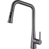 Inspire - Robinet de cuisine pour comptoir - nickel brossé - équipé d'un arroseur rabattable et d'un réglage du jet à 3 voies et de vannes en céramique - pour la cuisine et l'utilitaire - métal gris