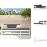 vidaXL Ensemble salon de jardin 3 pièces avec coussins blanc bois massif