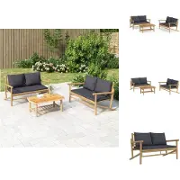 vidaXL Ensemble de salon de jardin 3 pièces avec coussins gris foncé en bambou