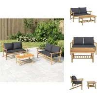 vidaXL Ensemble de salon de jardin 2 pièces avec coussins gris foncé en bambou