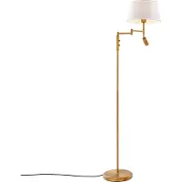 QAZQA Lampadaire bronze avec abat-jour blanc et liseuse réglable - Ladas