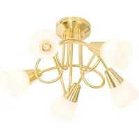 QAZQA Plafonnier classique doré avec verre opale 5 lumières - Inez