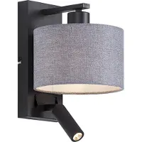 QAZQA Applique murale moderne noire avec abat-jour rond gris et liseuse - Puglia