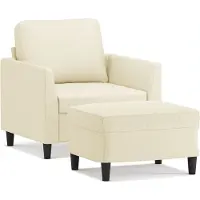vidaXL Fauteuil avec pouf Crème 60 cm Similicuir